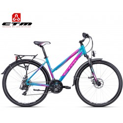 CTM Maxima 2.0 2019 Modré fialové dámské trekové kolo s blatníky a nosičem