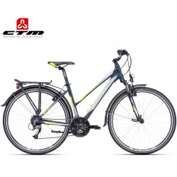 CTM Bora 1.0 2019 modré žlutá dámské trekové kolo s blatníky a nosičem