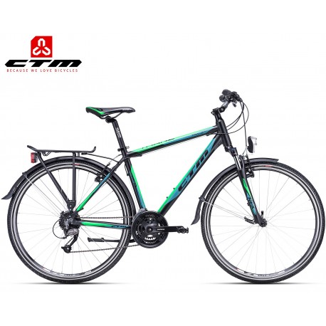TRANZ 1.0 CTM 2019 černé zelené cross trekingové kolo s blatníky a nosičem