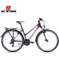 CTM Maxima 1.0 2020 Černé růžové dámské kolo s blatníky a nosičem