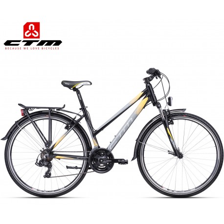 CTM Maxima 1.0 2020 Černé žluté dámské kolo s blatníky a nosičem