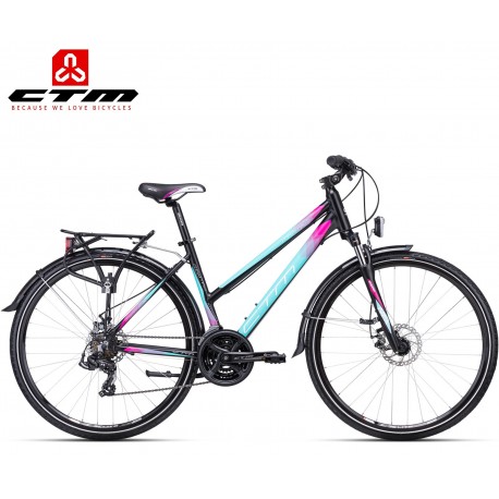 CTM Maxima 2.0 2020 černé modré dámské kolo s blatníky a nosičem