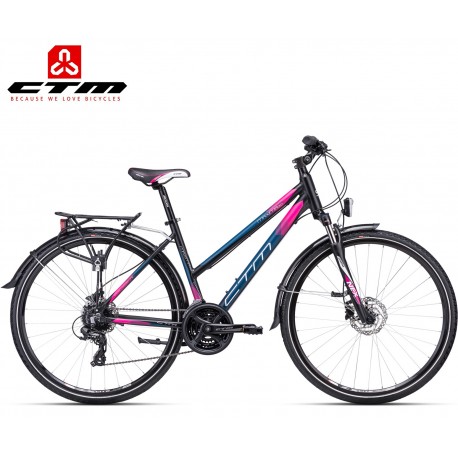 CTM Maxima 3.0 2020 Černé růžové dámské kolo s nosičem a blatníky