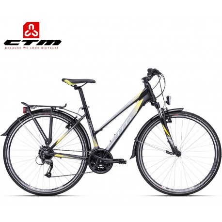 CTM Bora 1.0 2020 černé žluté dámské kolo s blatníky a nosičem